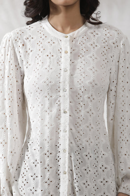 W for Woman White Schiffli Western Top
