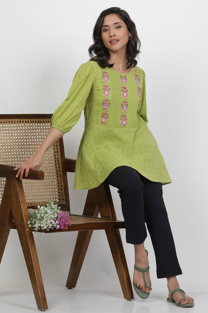 W for Woman Green Thread Embroidered Peplum Top