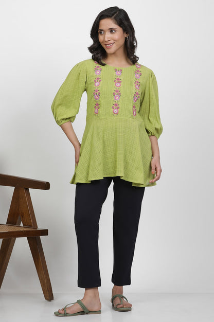 W for Woman Green Thread Embroidered Peplum Top