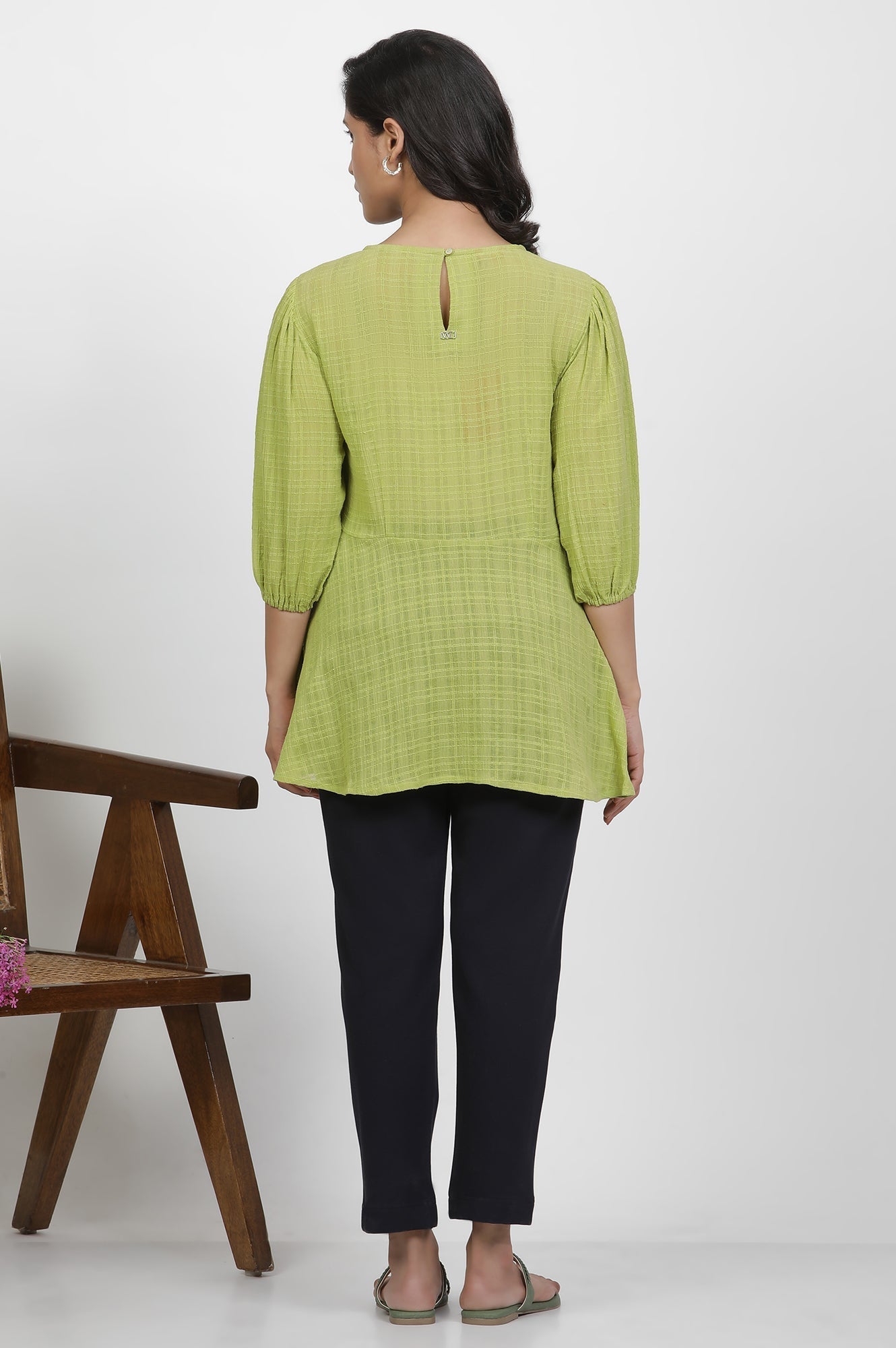 W for Woman Green Thread Embroidered Peplum Top