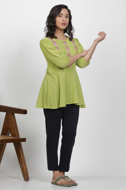 W for Woman Green Thread Embroidered Peplum Top