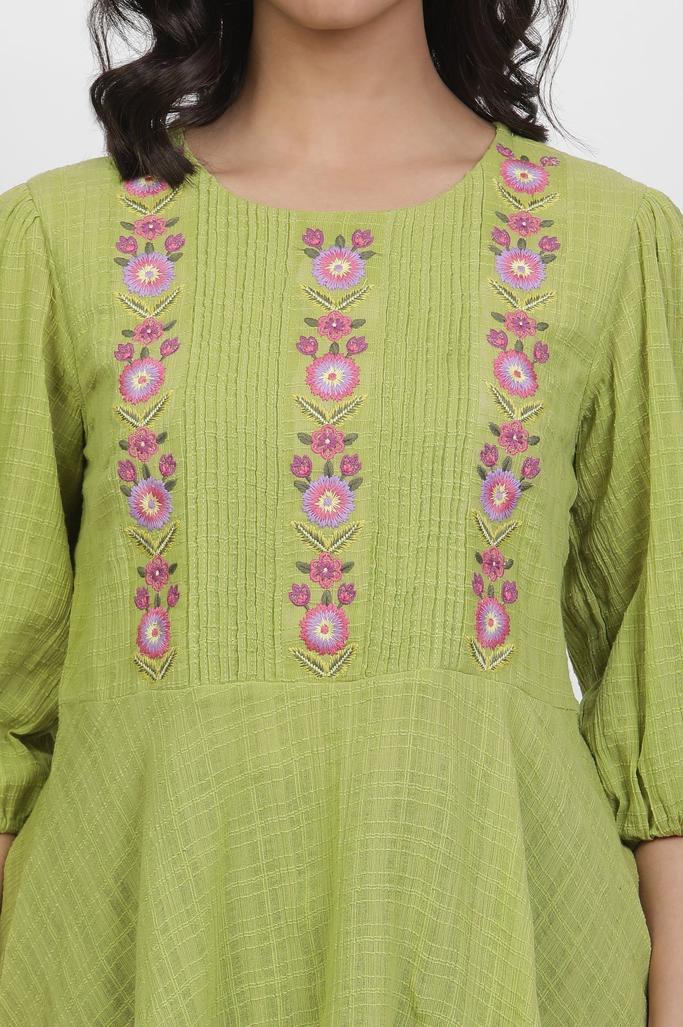 W for Woman Green Thread Embroidered Peplum Top