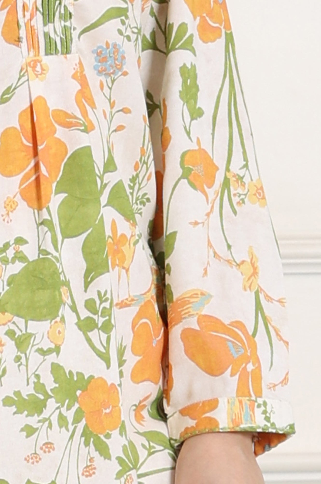 W for Woman White Floral Printed Rayon Tunic With Pintuck Placket