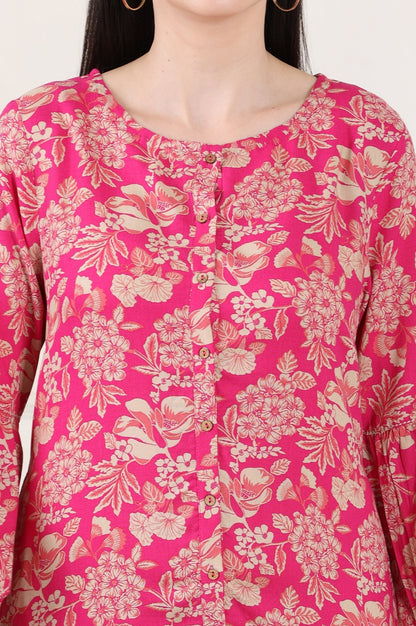 W for Woman Pink Floral Printed Rayon Button Down Tunic