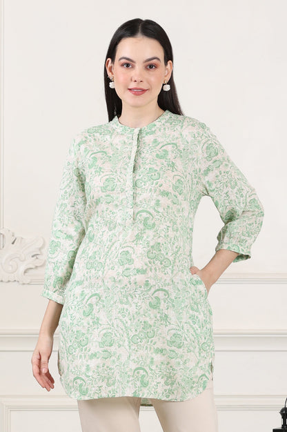 W for Woman White Floral Printed Swiss Dot Straight Tunic