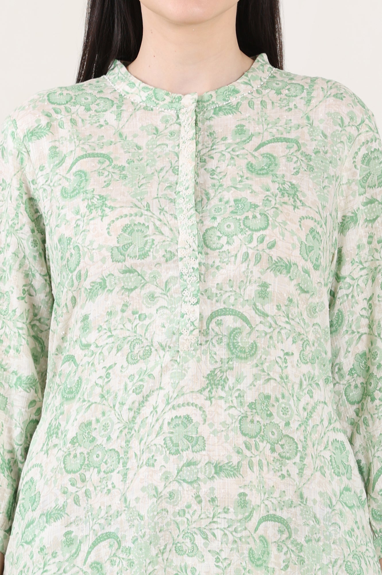 W for Woman White Floral Printed Swiss Dot Straight Tunic