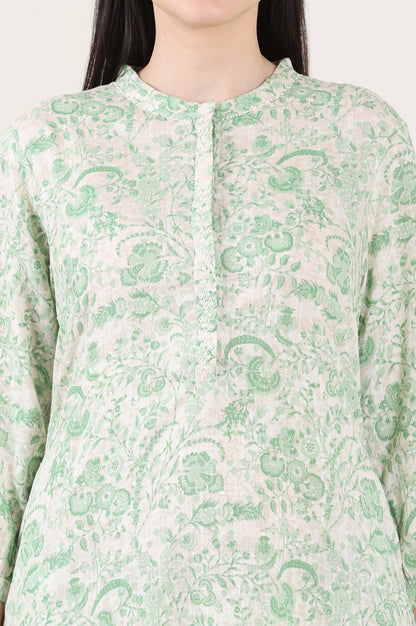 W for Woman White Floral Printed Swiss Dot Straight Tunic