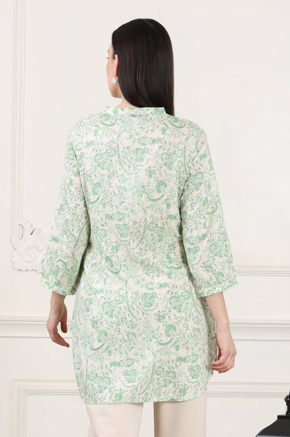W for Woman White Floral Printed Swiss Dot Straight Tunic