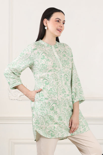 W for Woman White Floral Printed Swiss Dot Straight Tunic