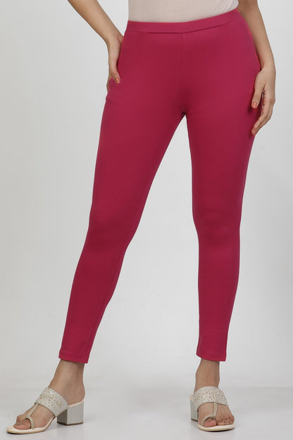 W for Woman Hot Pink Solid Mid-Rise Tights