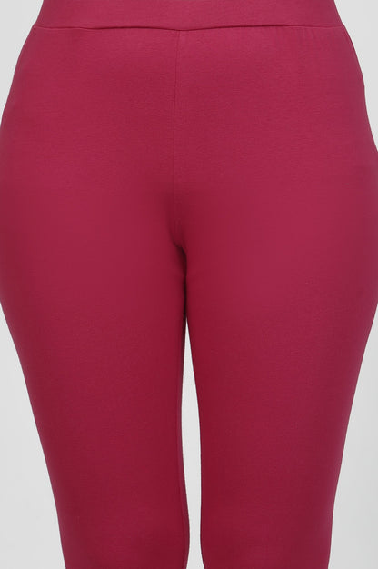 W for Woman Hot Pink Solid Mid-Rise Tights