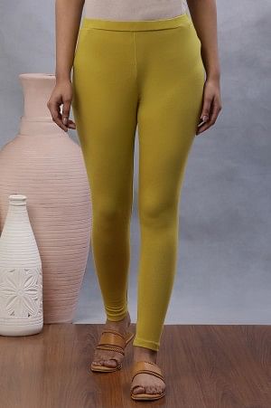 W for Woman Celery Yellow Solid Tights
