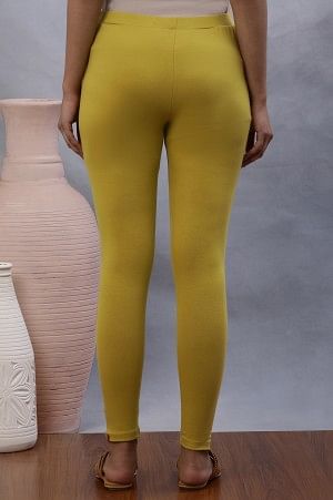 W for Woman Celery Yellow Solid Tights