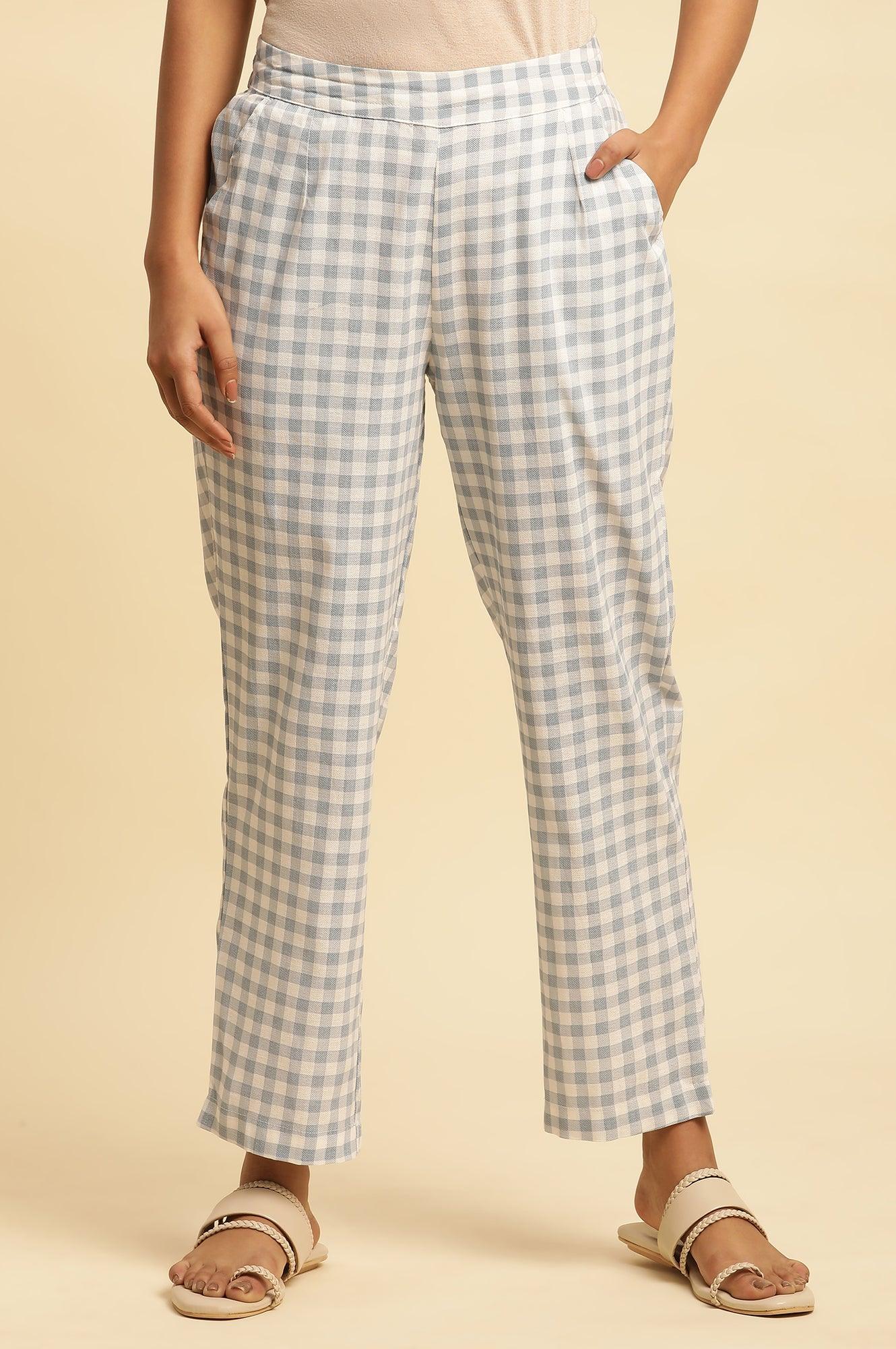 W for Woman Blue And White Checker Straight Pants