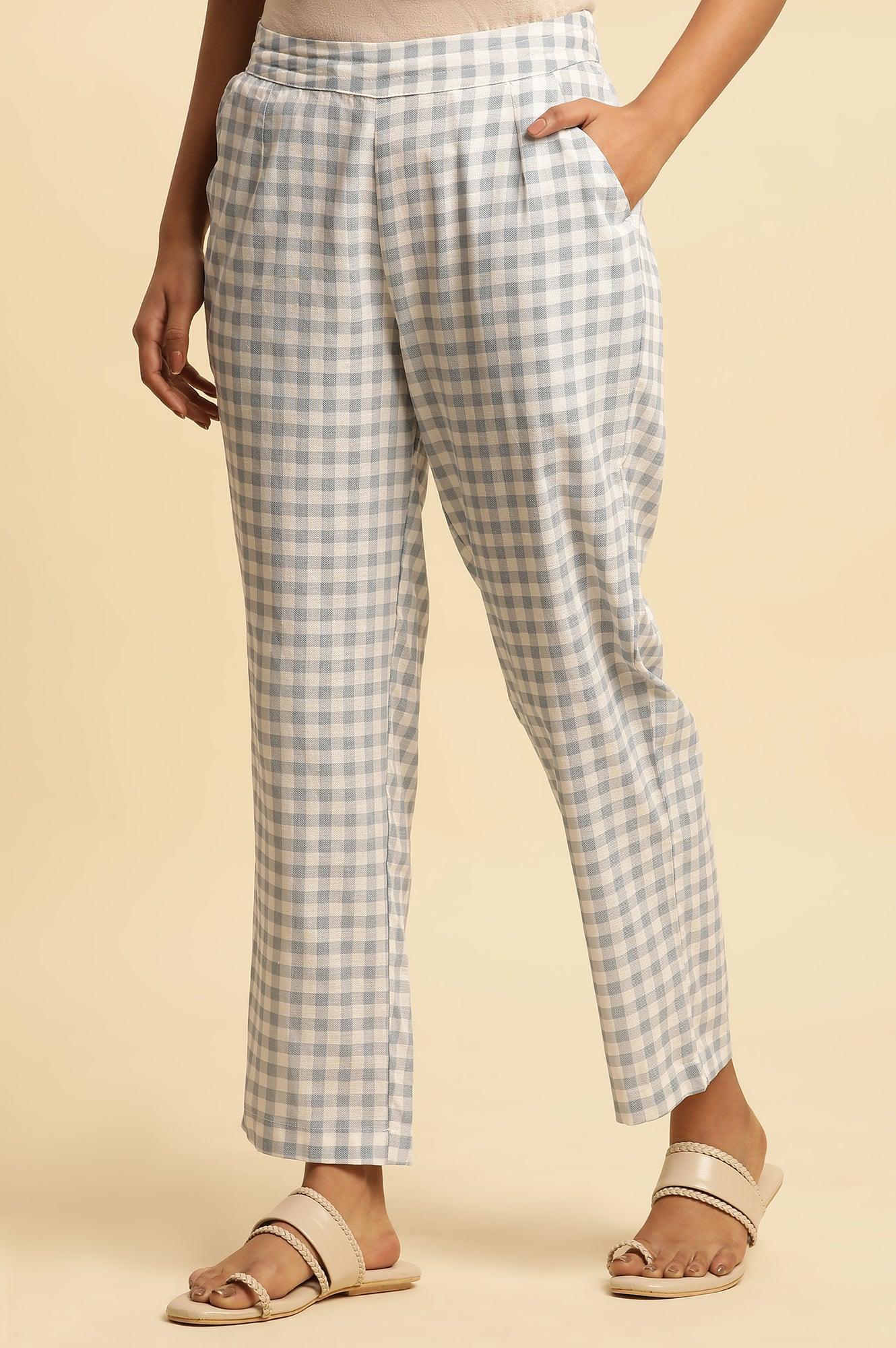 W for Woman Blue And White Checker Straight Pants