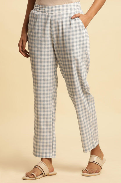 W for Woman Blue And White Checker Straight Pants