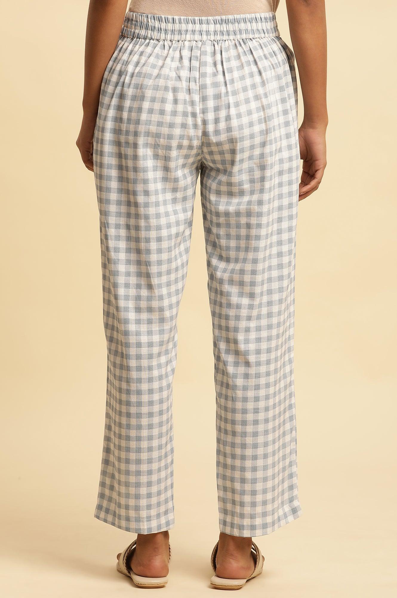 W for Woman Blue And White Checker Straight Pants