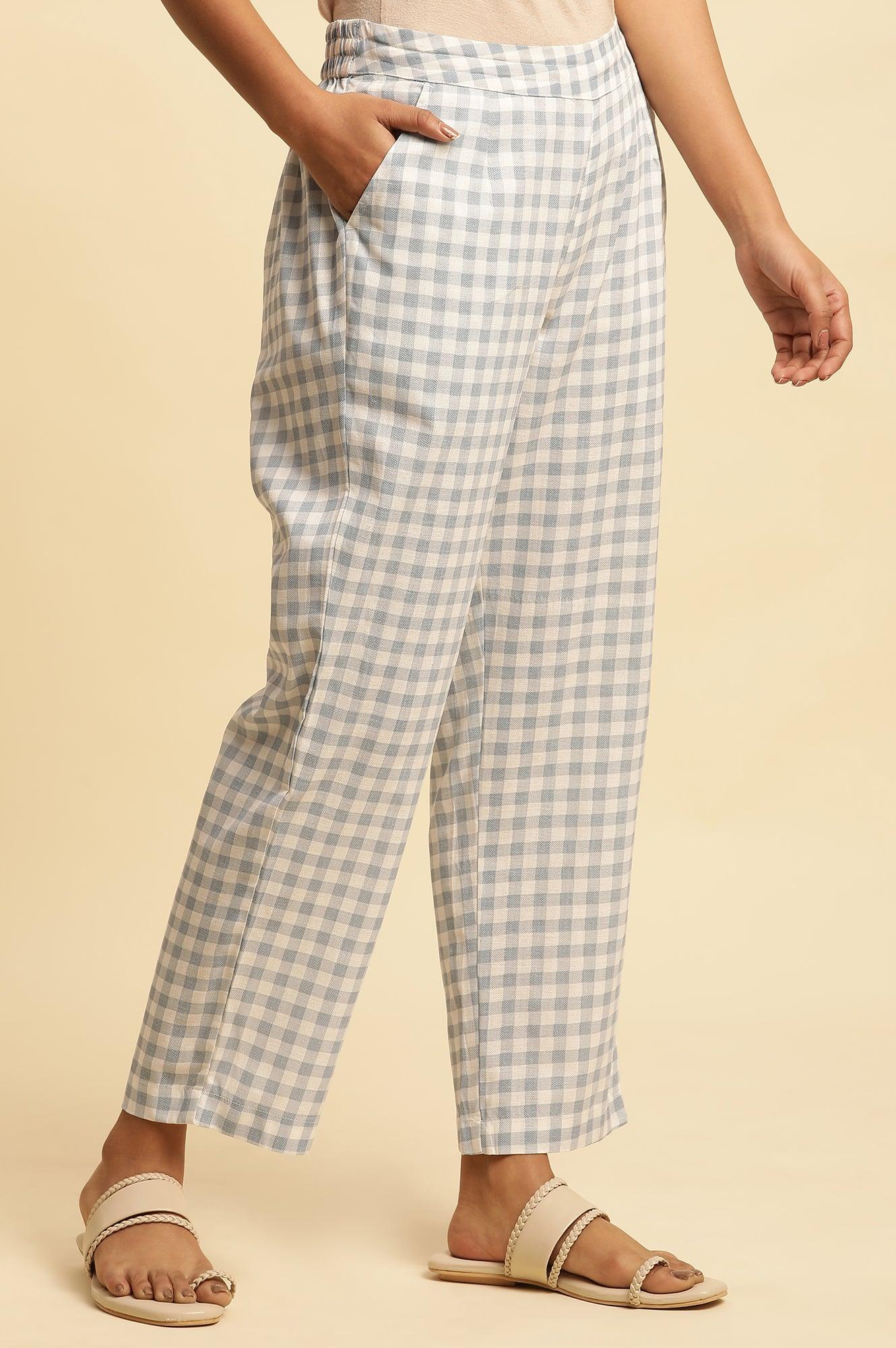 W for Woman Blue And White Checker Straight Pants