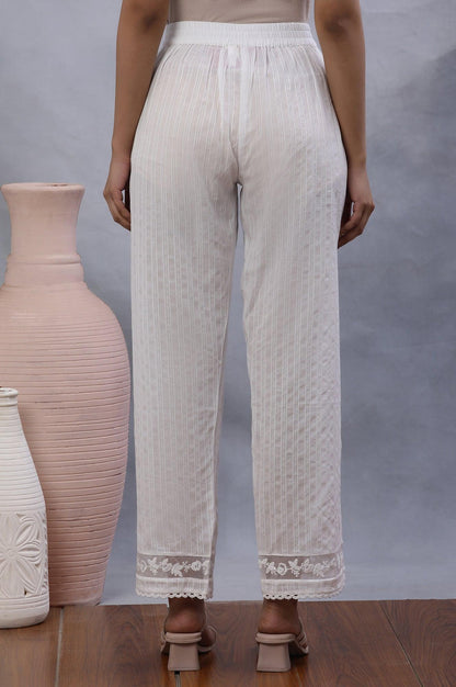 W for Woman Ecru Lurex Stripes Pants With Embroidered Hemline