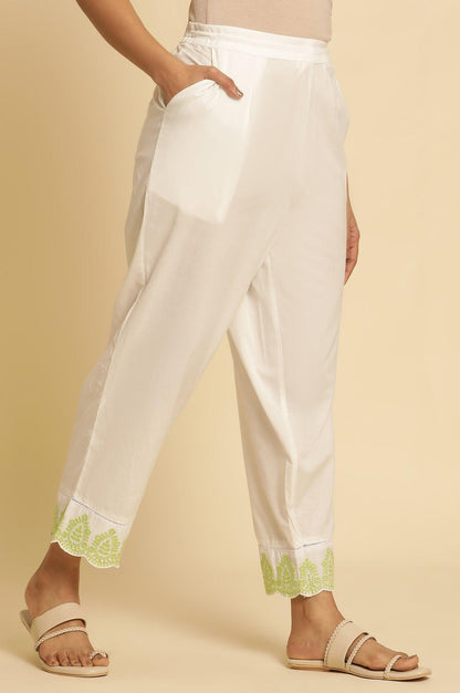 W for Woman Ecru Straight Pants With Embroidered Hemline