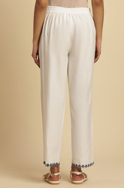 W for Woman White Straight Pants With Embroidered Hemline