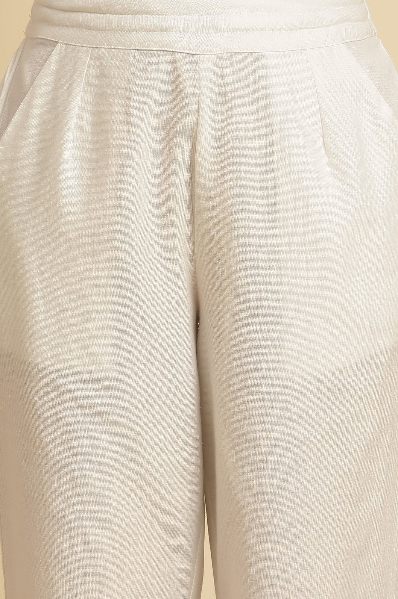 W for Woman White Straight Pants With Embroidered Hemline