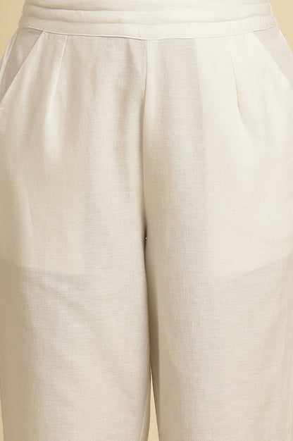 W for Woman White Straight Pants With Embroidered Hemline
