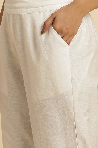 W for Woman White Straight Pants With Embroidered Hemline