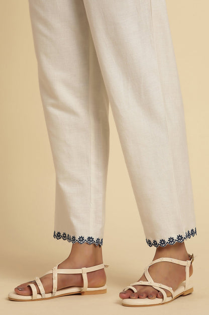 W for Woman White Straight Pants With Embroidered Hemline
