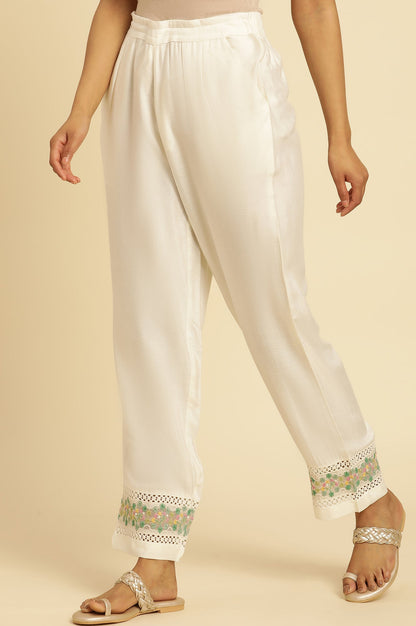 W for Woman White Straight Pants With Embroidered Hemline