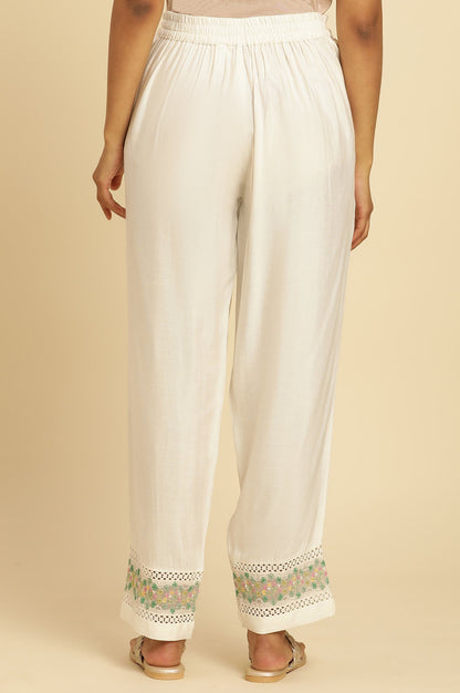 W for Woman White Straight Pants With Embroidered Hemline