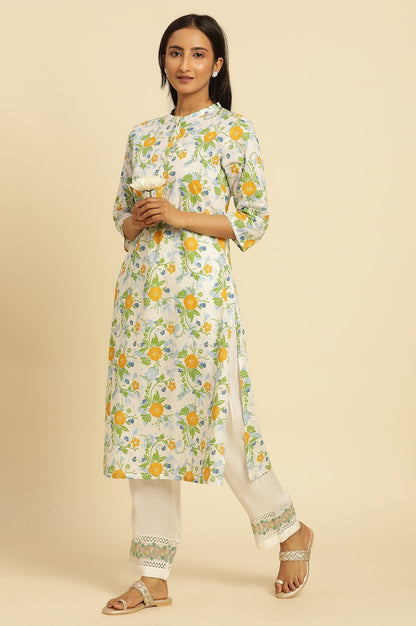 W for Woman White Straight Pants With Embroidered Hemline