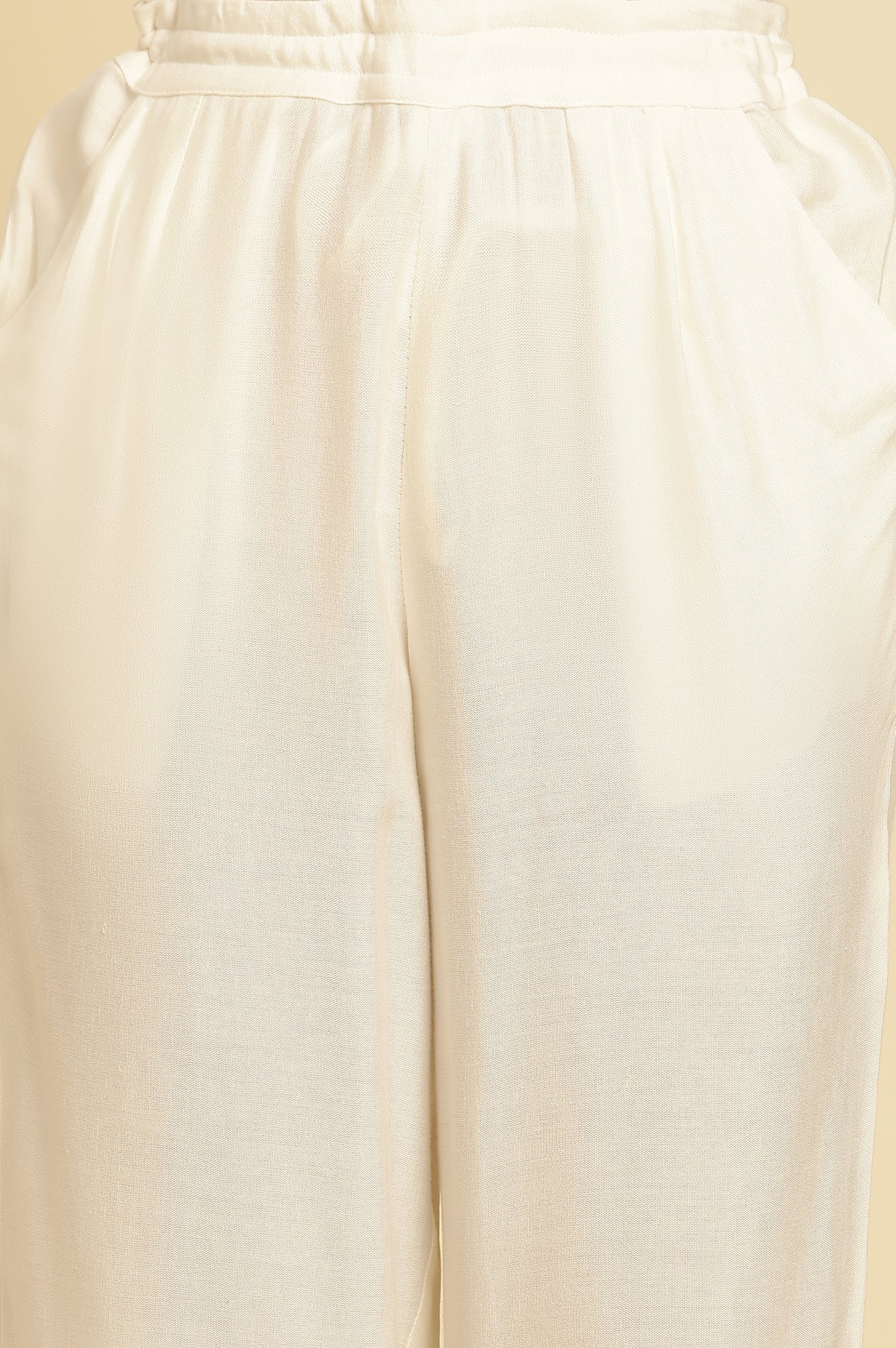 W for Woman White Straight Pants With Embroidered Hemline