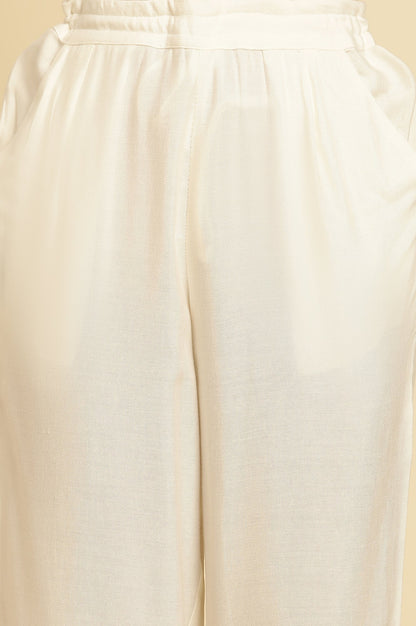 W for Woman White Straight Pants With Embroidered Hemline
