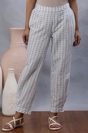 W for Woman White Printed Salwar Pants With Pleats