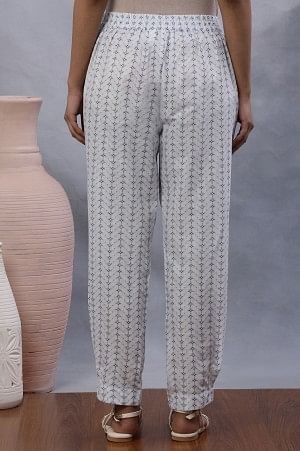 W for Woman White Printed Salwar Pants With Pleats