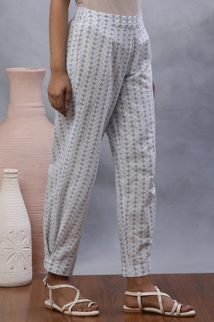W for Woman White Printed Salwar Pants With Pleats