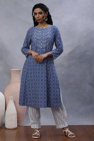 W for Woman White Printed Salwar Pants With Pleats