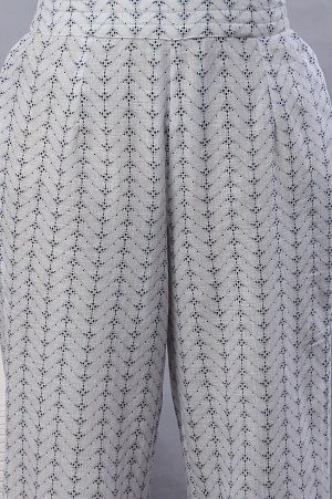 W for Woman White Printed Salwar Pants With Pleats