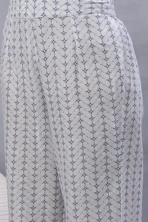 W for Woman White Printed Salwar Pants With Pleats