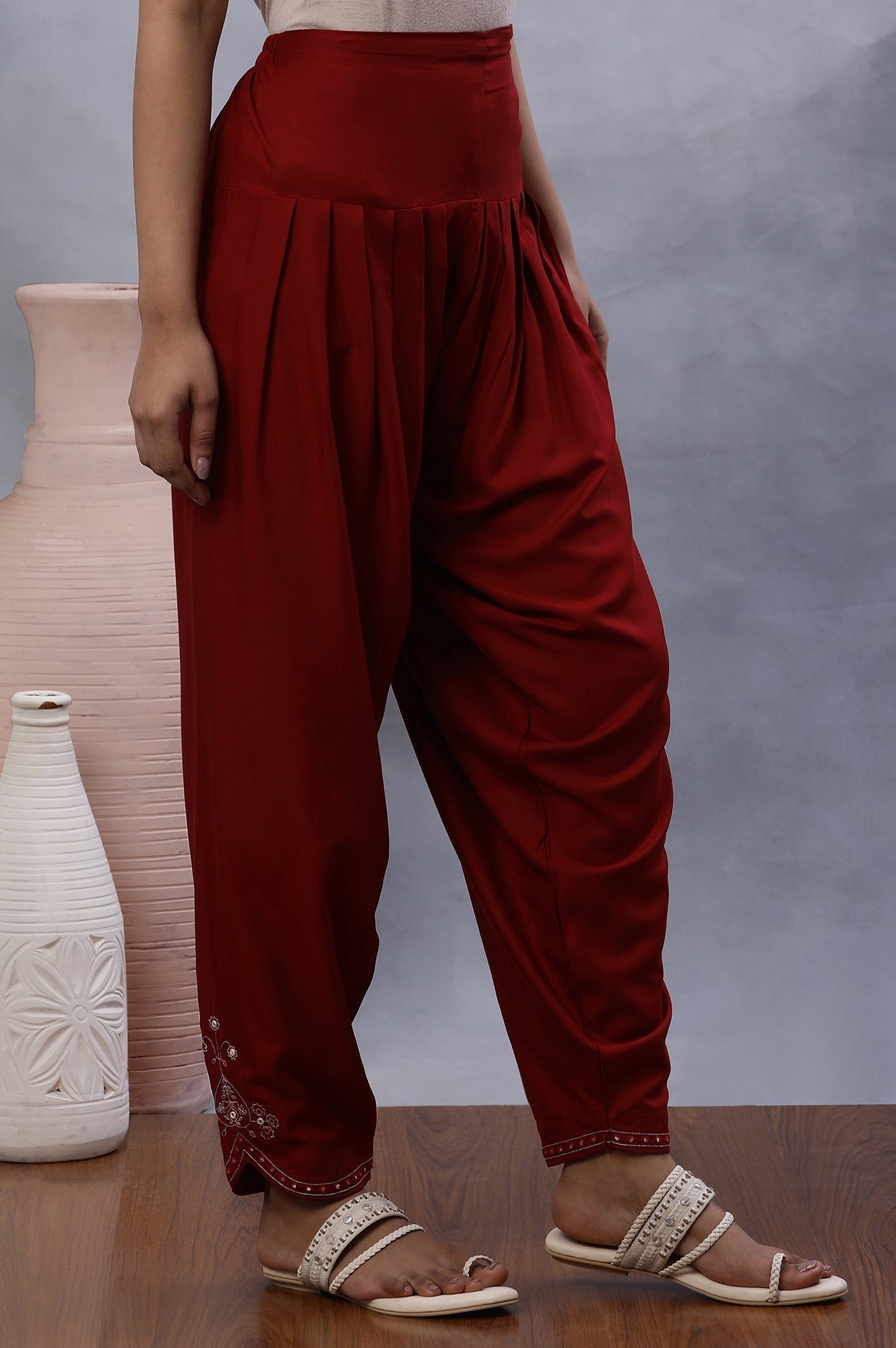 W for Woman Red Paisley Embroidered Salwar