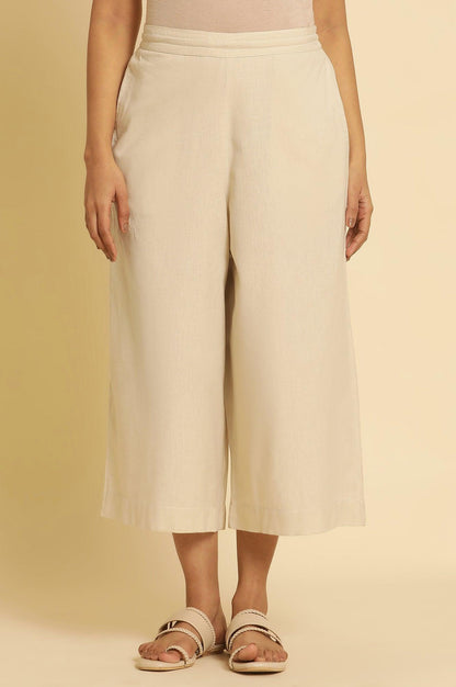 W for Woman Beige Cotton Flax Flared Pants