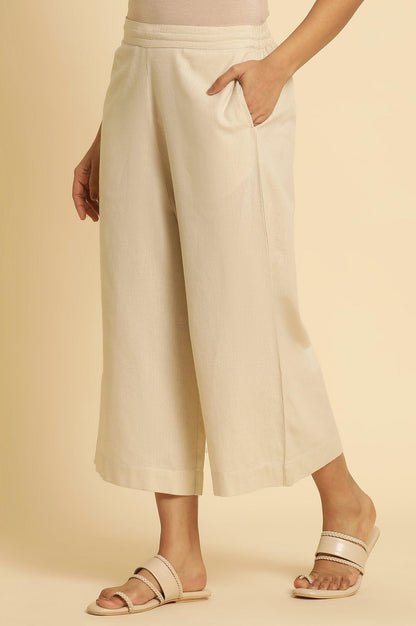 W for Woman Beige Cotton Flax Flared Pants