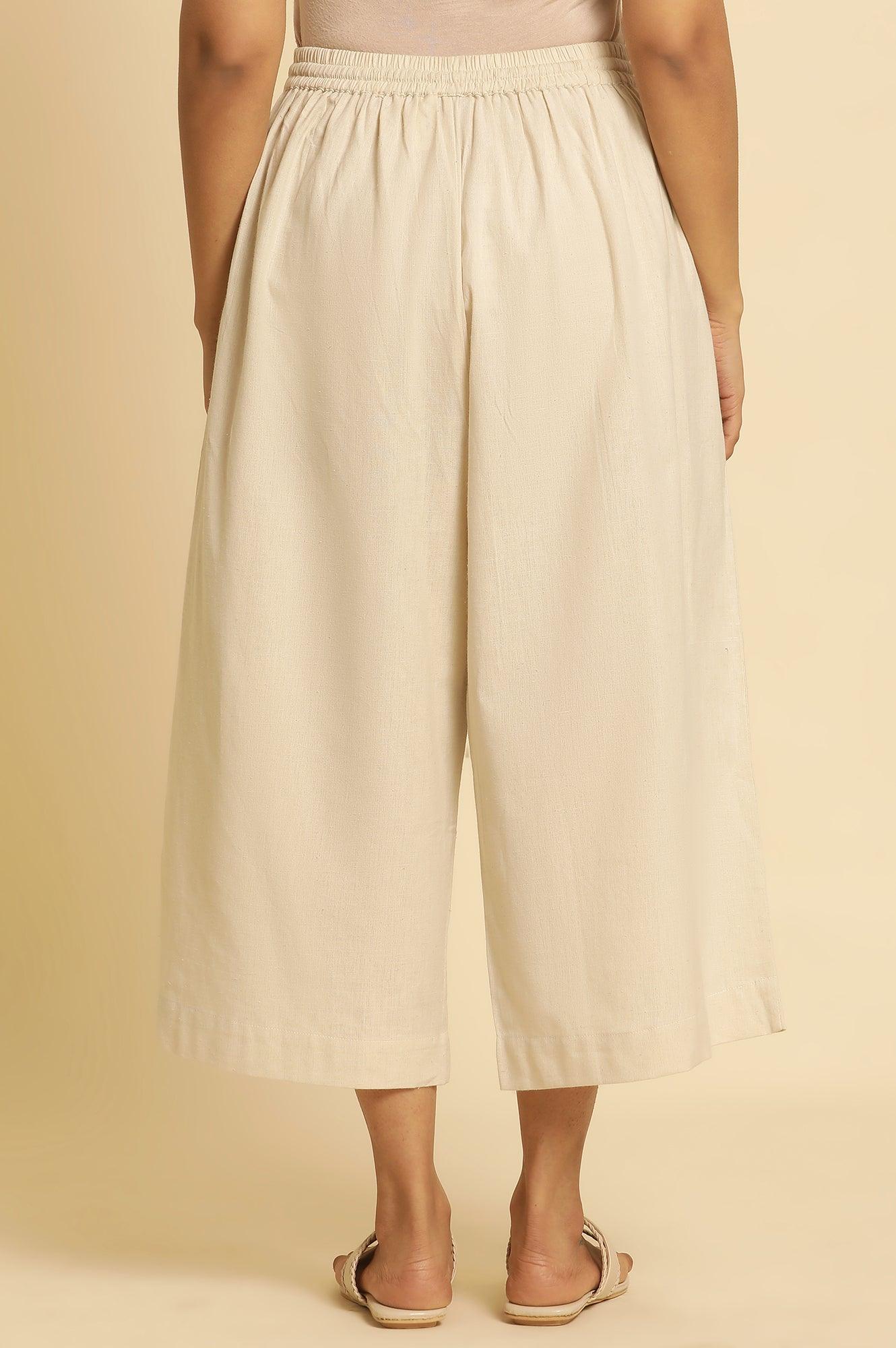 W for Woman Beige Cotton Flax Flared Pants
