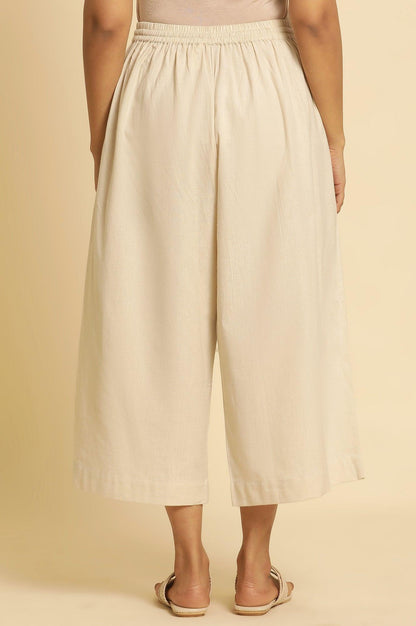 W for Woman Beige Cotton Flax Flared Pants
