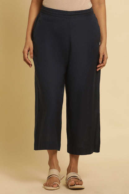 W for Woman Blue Cotton Flax Flared Pants