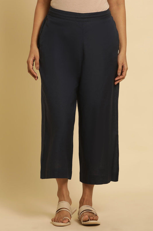 W for Woman Blue Cotton Flax Flared Pants