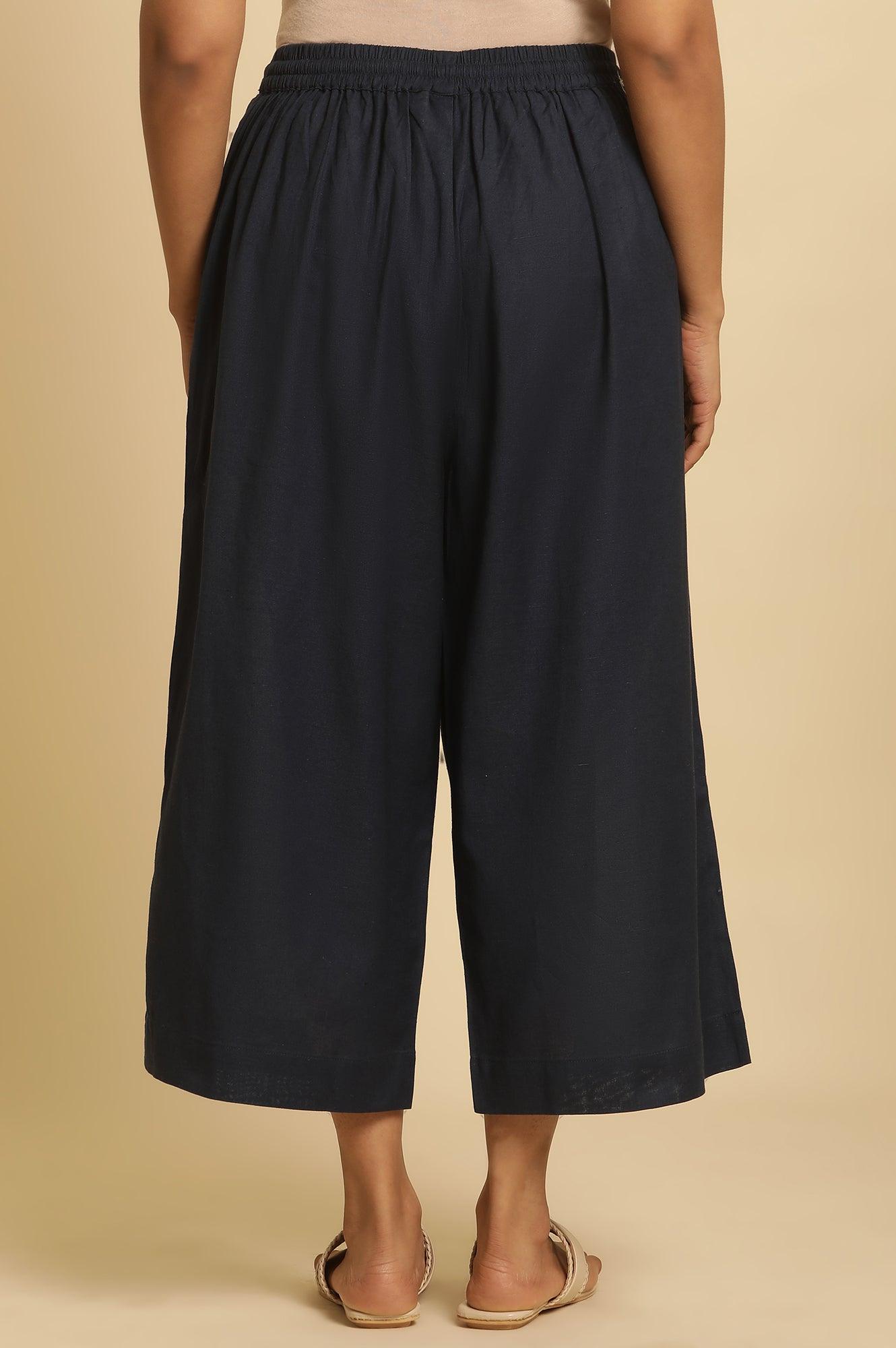 W for Woman Blue Cotton Flax Flared Pants