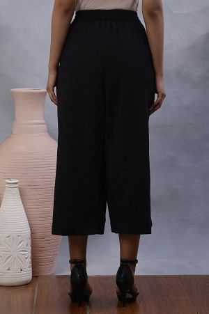 W for Woman Black Cotton Flax Flared Pants