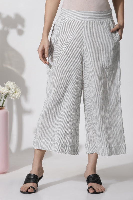 W for Woman White Cropped Cotton Flared Pants